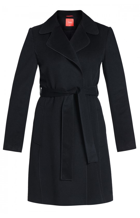 płaszcz Tiffi z kaszmirem i wełną, wiązany w pasie w kolorze czarnym